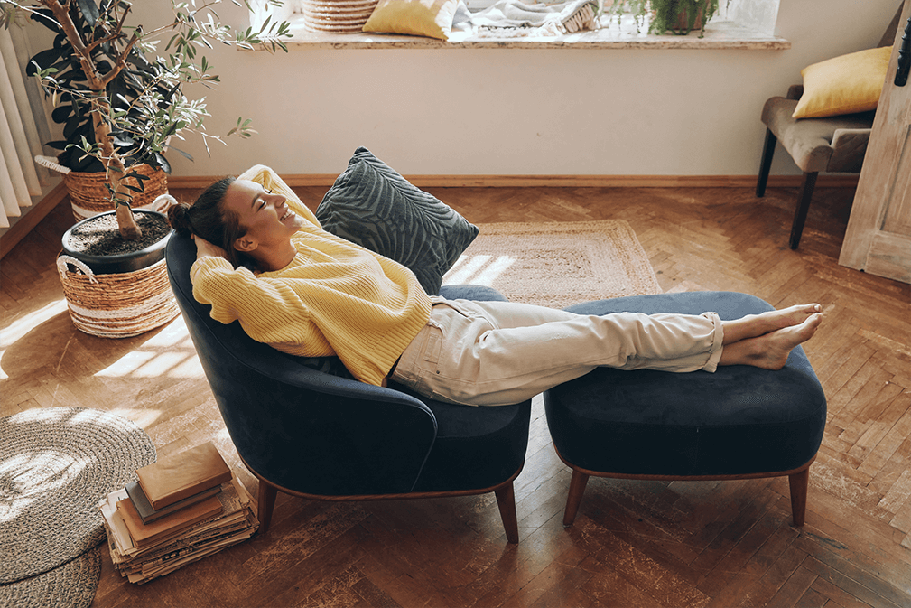 Homeowner relaxing with mortgage peace of mind
